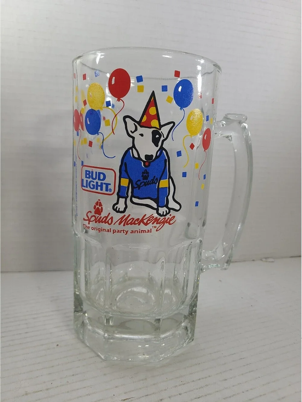 Bud Light Spuds MacKenzie Vintage 1987 Glass Beer Mug The Original Party Animal